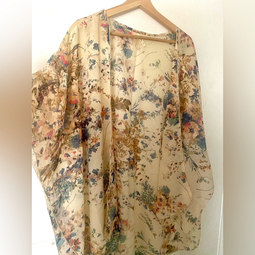 Sheer Flowy Cream Oversized Cardigan Shawl